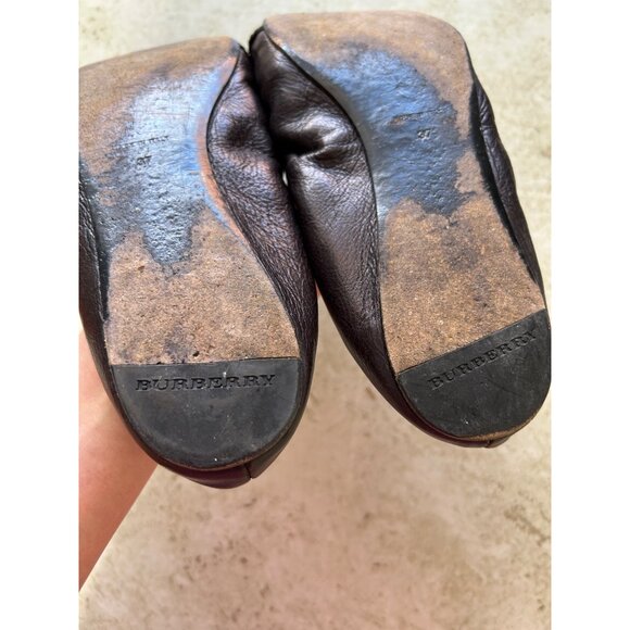 Burberry Womens Leather Ballet Flats With Gold Logo Buckle Brown Size 37 - Picture 8 of 11